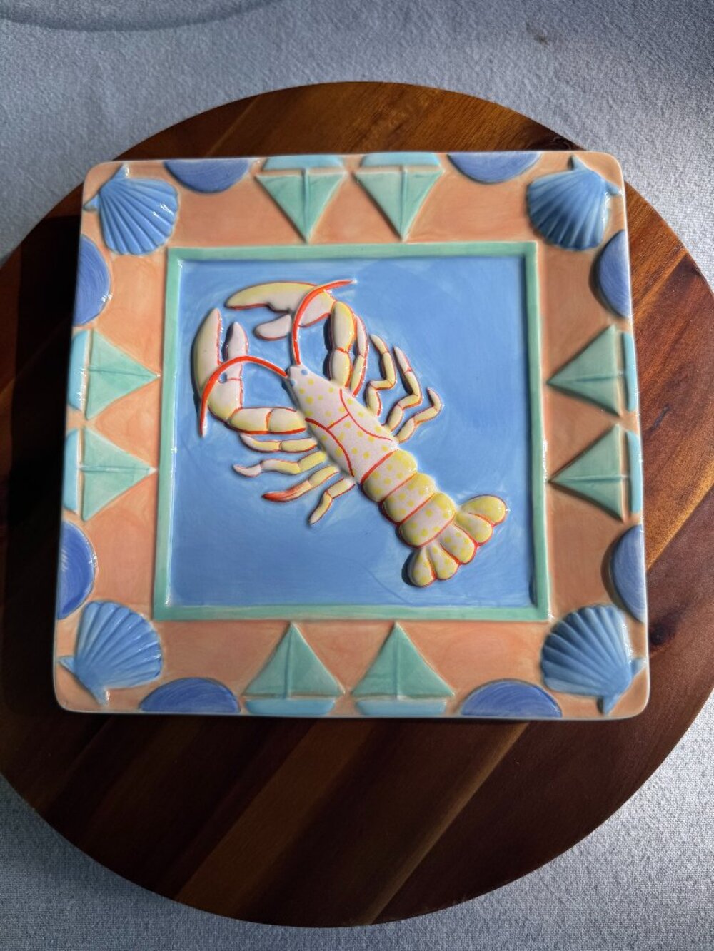 Vintage Shari Erickson Lobster Plate MWW Market Ceramic Coastal Decor